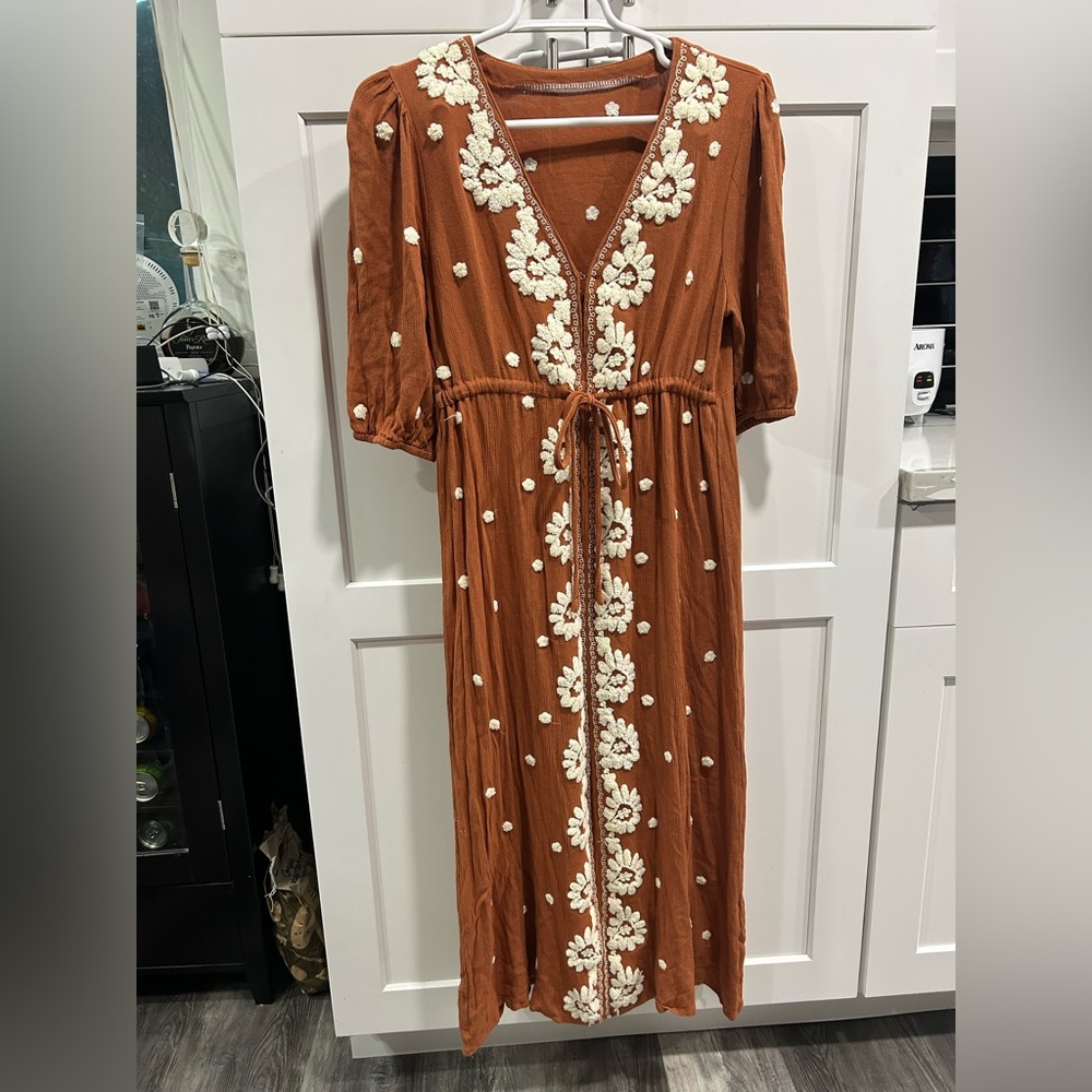 Embroidered Burnt Orange Maxi Dress